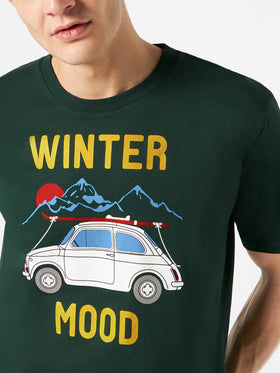 Man forest green t-shirt with car print | Fiat 500 Special Edition - MC2 Saint Barth