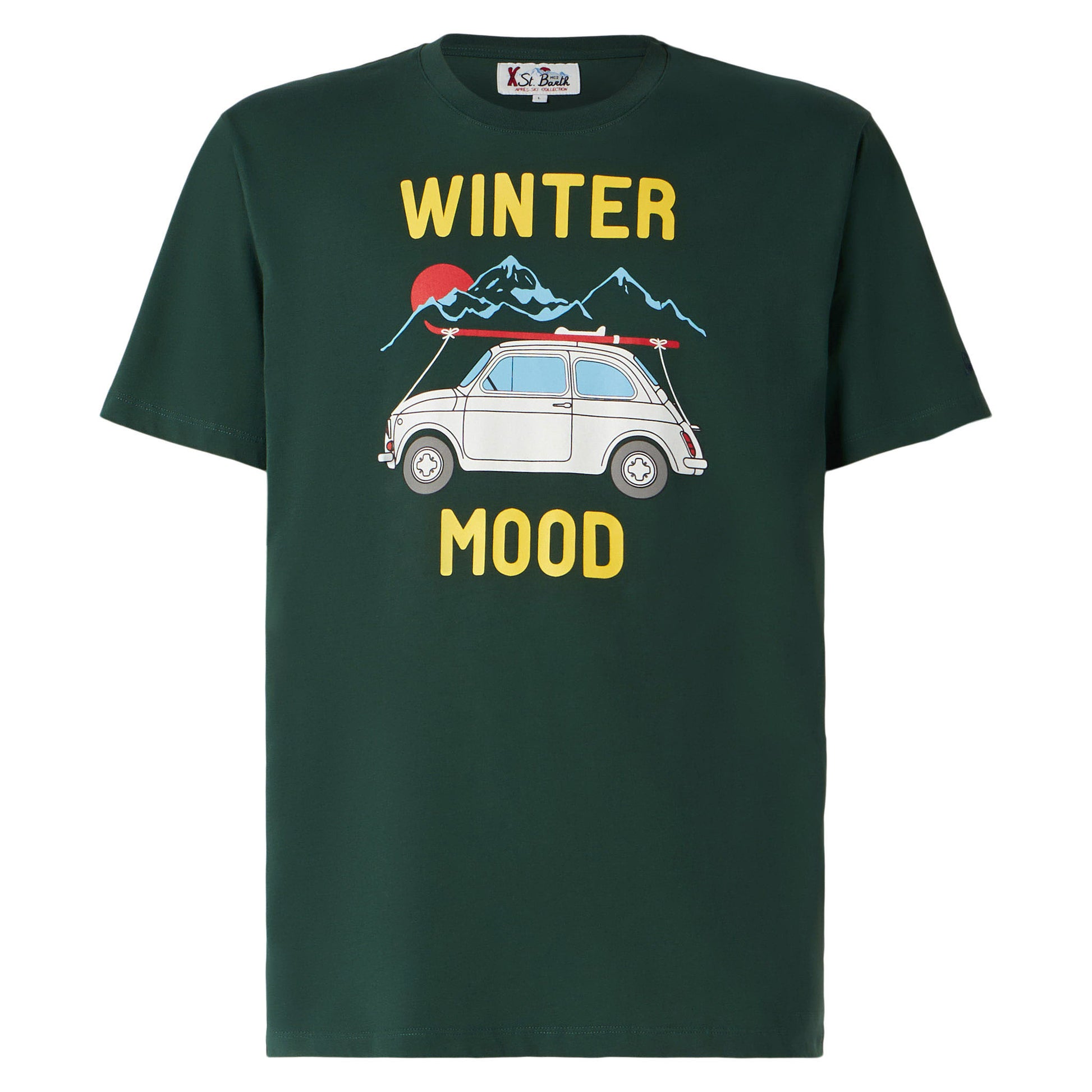 Man forest green t-shirt with car print | Fiat 500 Special Edition - MC2 Saint Barth
