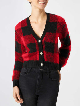 Woman short cardigan with jewel buttons and tartan print - MC2 Saint Barth