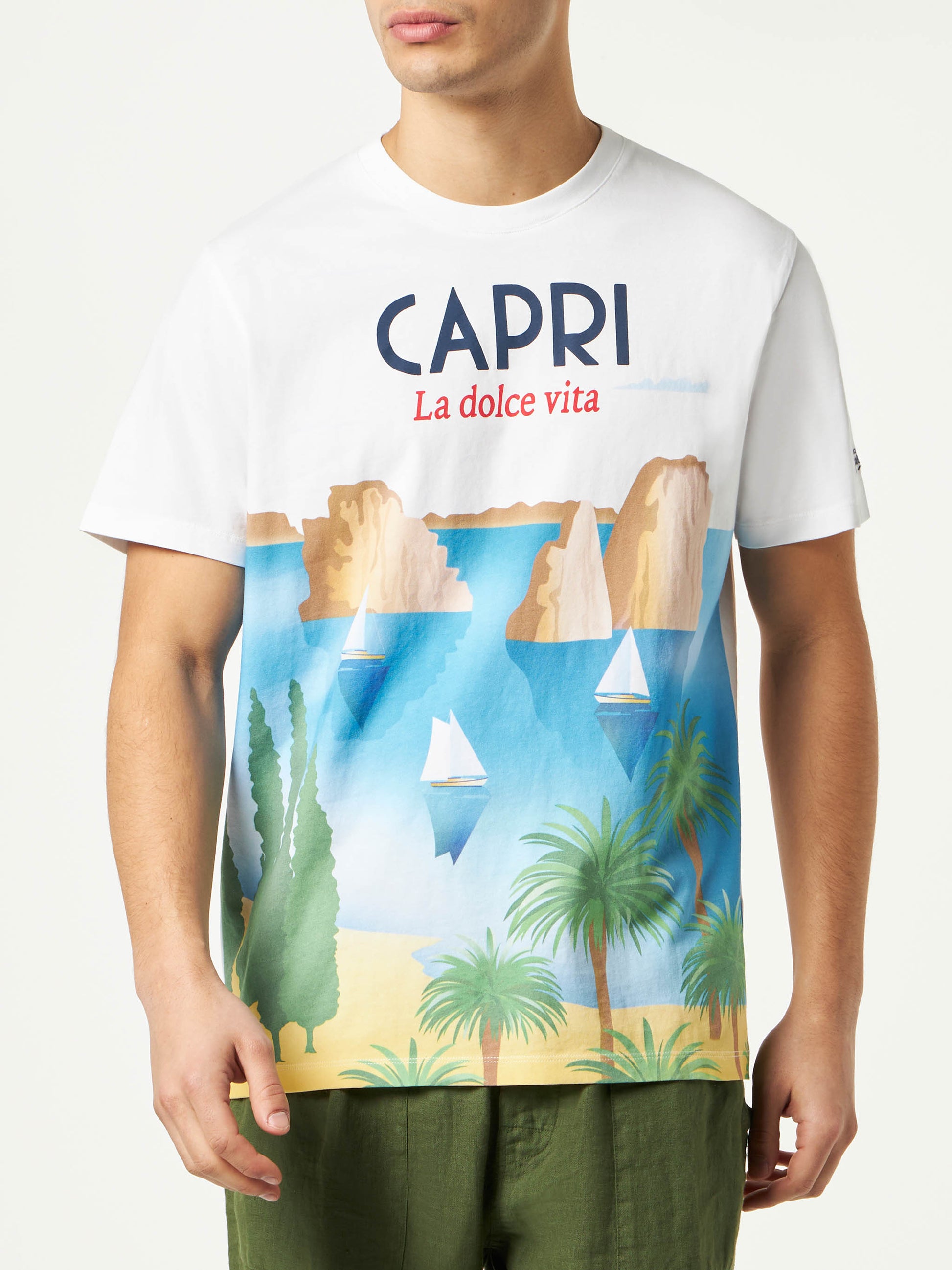 Man cotton t-shirt with Capri postcard print - MC2 Saint Barth