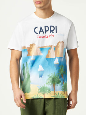 Man cotton t-shirt with Capri postcard print - MC2 Saint Barth
