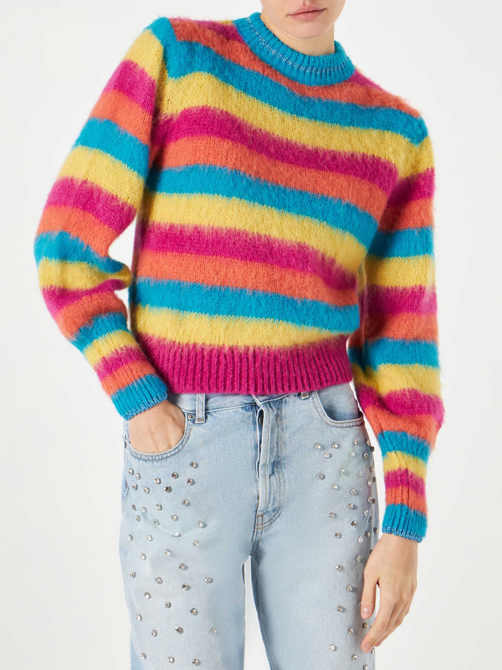 Brushed knit striped sweater with puff sleeves - MC2 Saint Barth