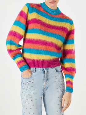 Brushed knit striped sweater with puff sleeves - MC2 Saint Barth