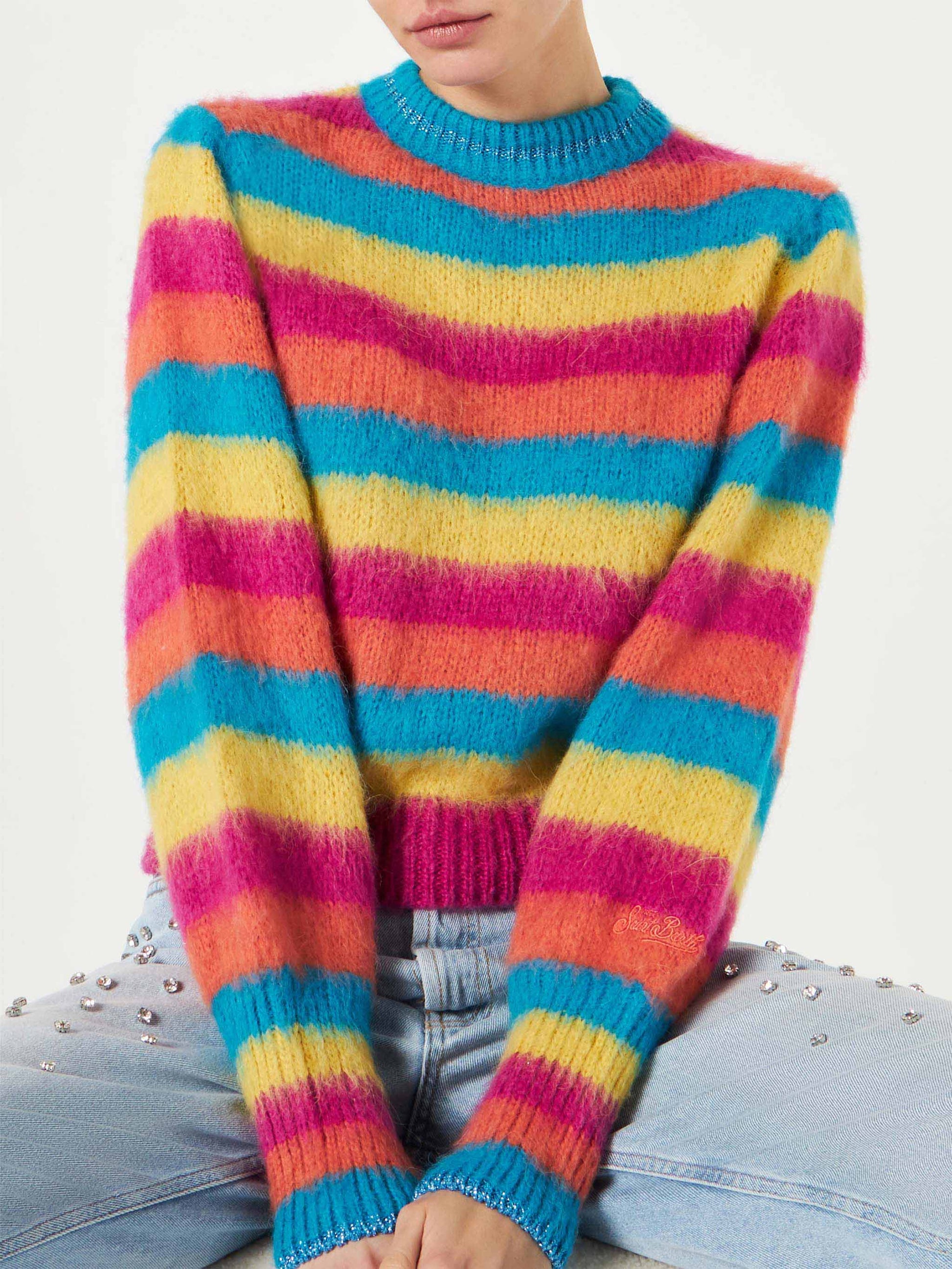 Brushed knit striped sweater with puff sleeves - MC2 Saint Barth