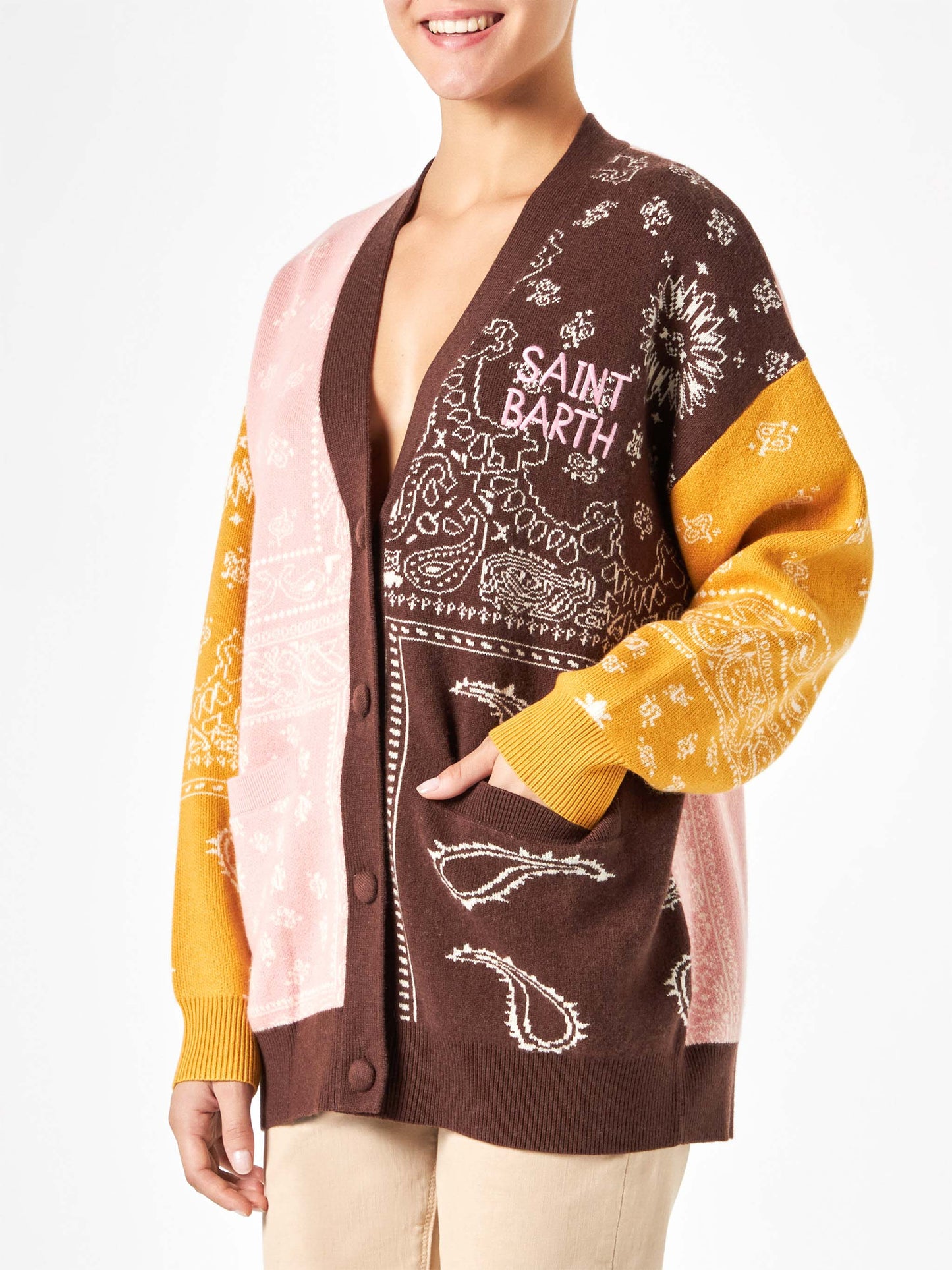 Woman cardigan with bandanna print - MC2 Saint Barth