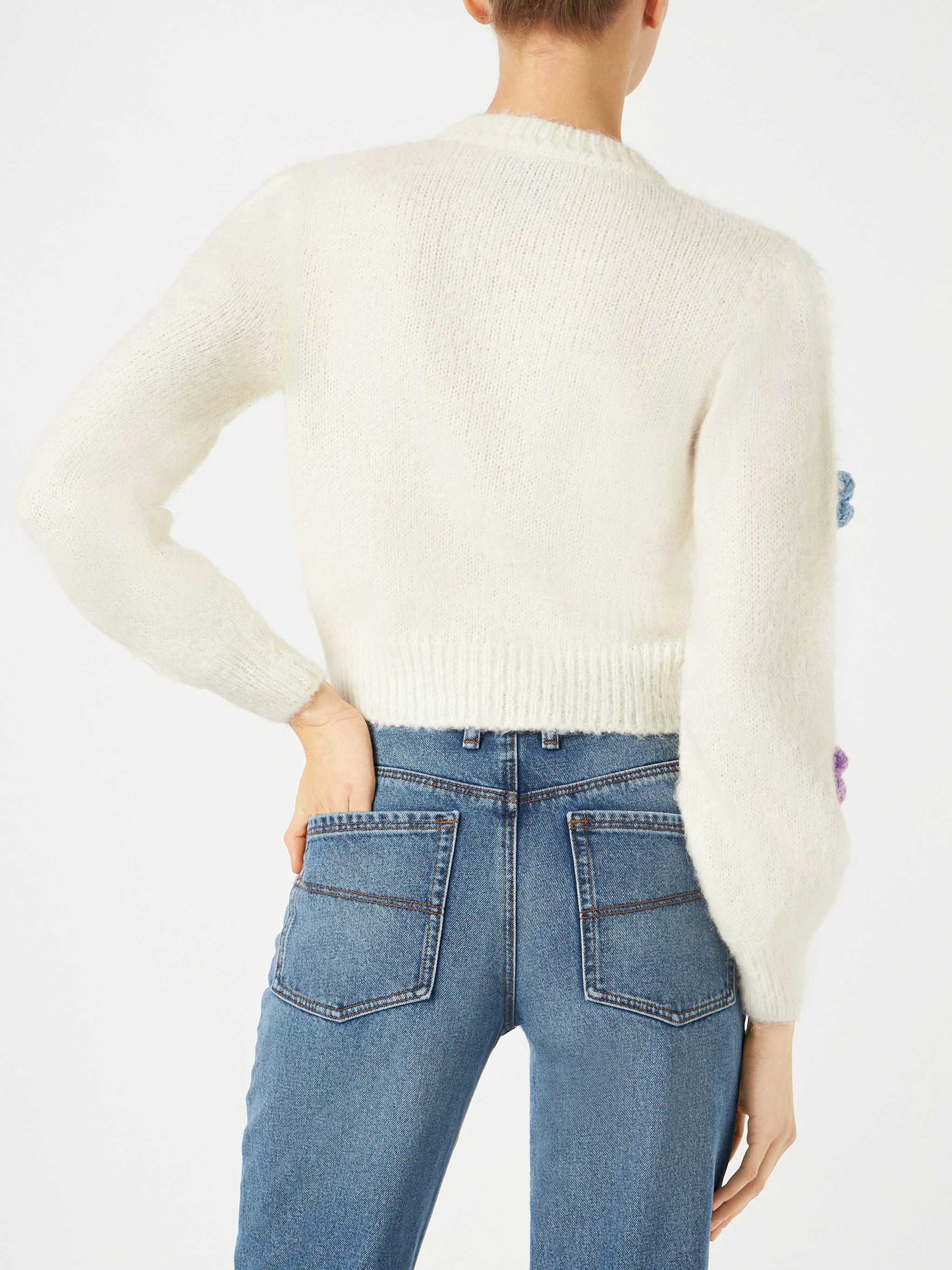 Gebürsteter, kurz geschnittener Damen-Cardigan mit Puffärmeln