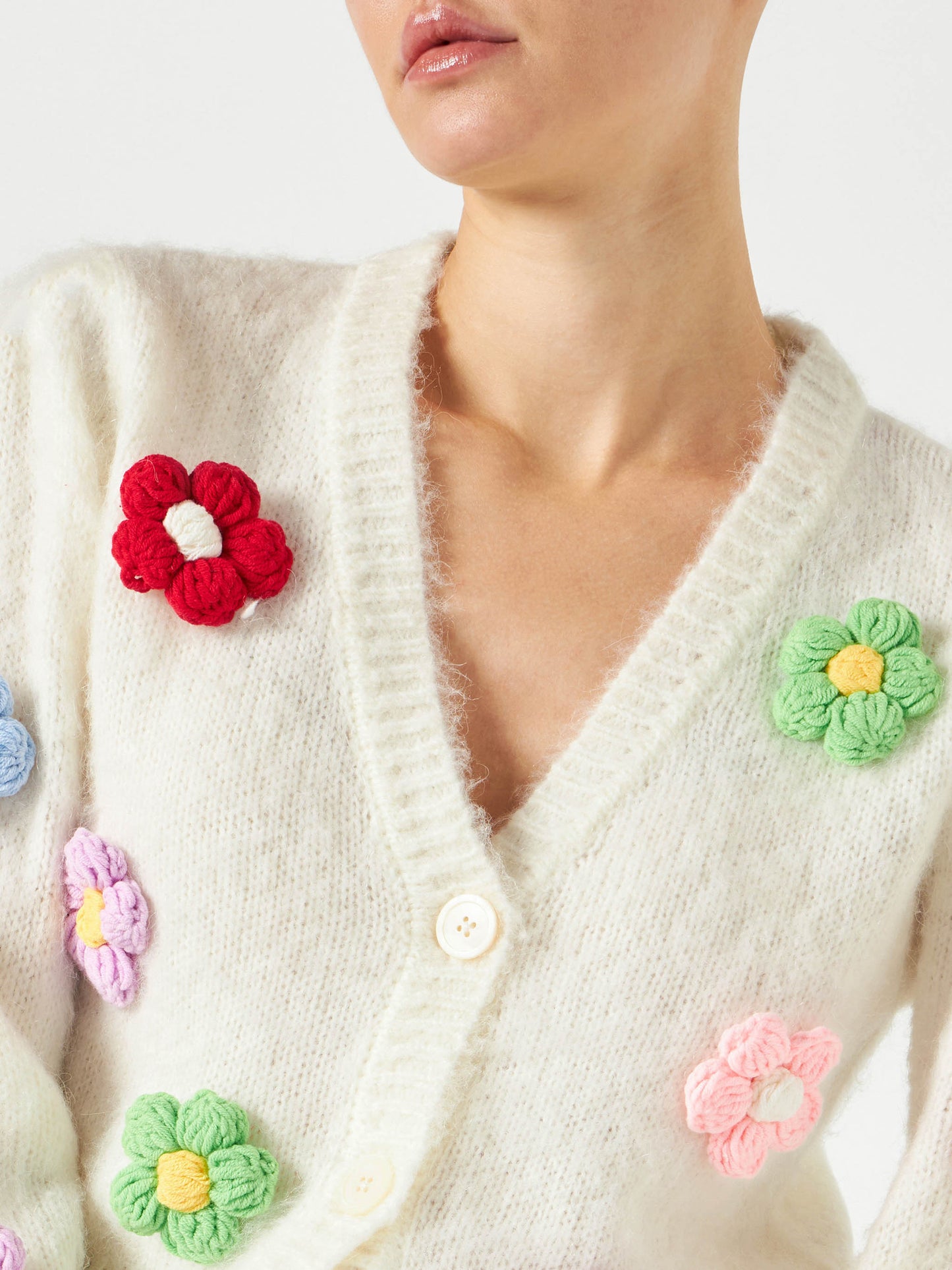 Gebürsteter, kurz geschnittener Damen-Cardigan mit Puffärmeln