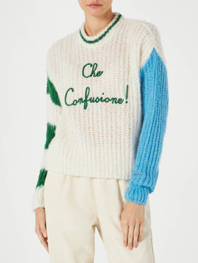 Woman brushed crewneck sweater with lettering - MC2 Saint Barth