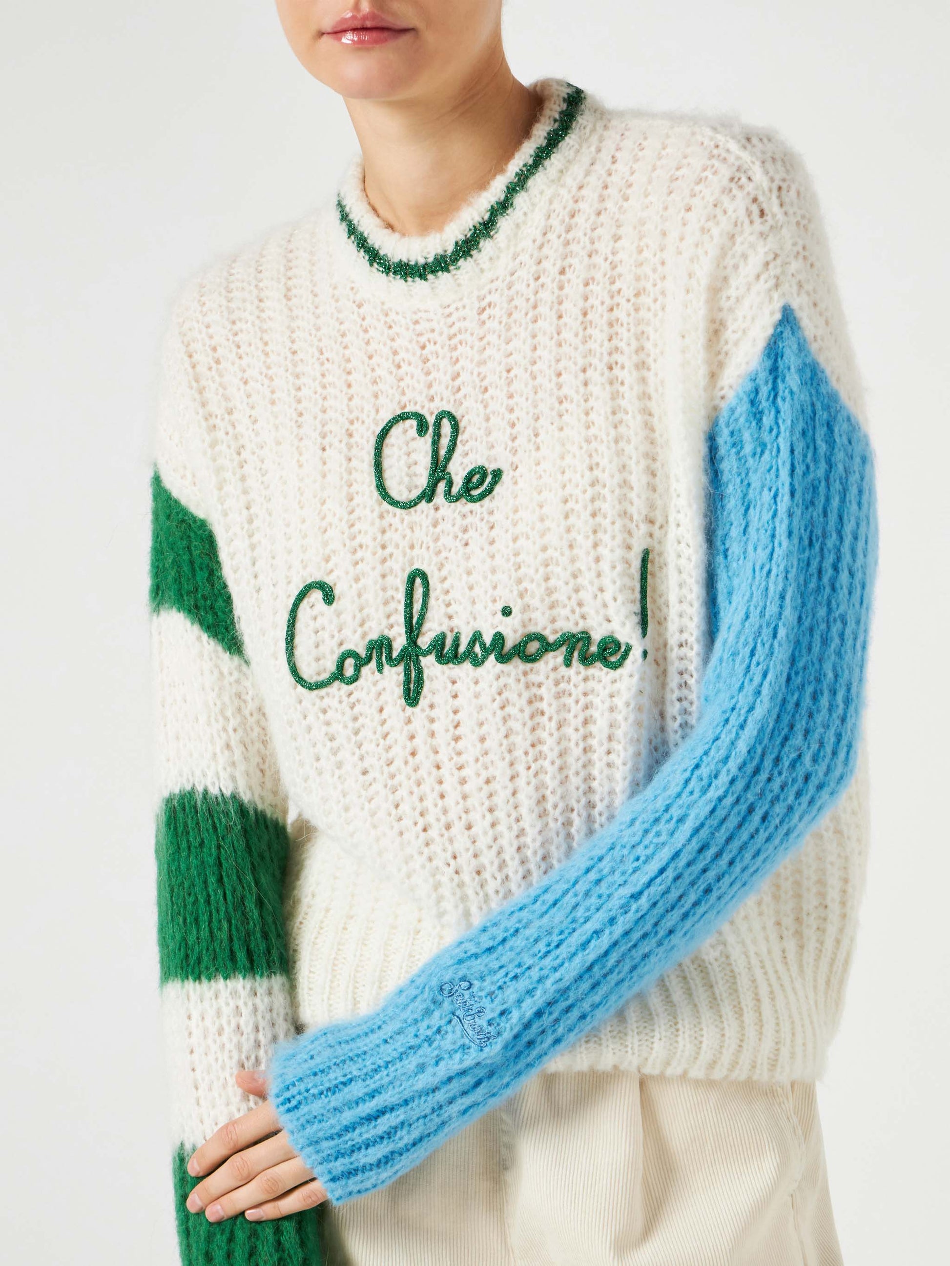 Woman brushed crewneck sweater with lettering - MC2 Saint Barth