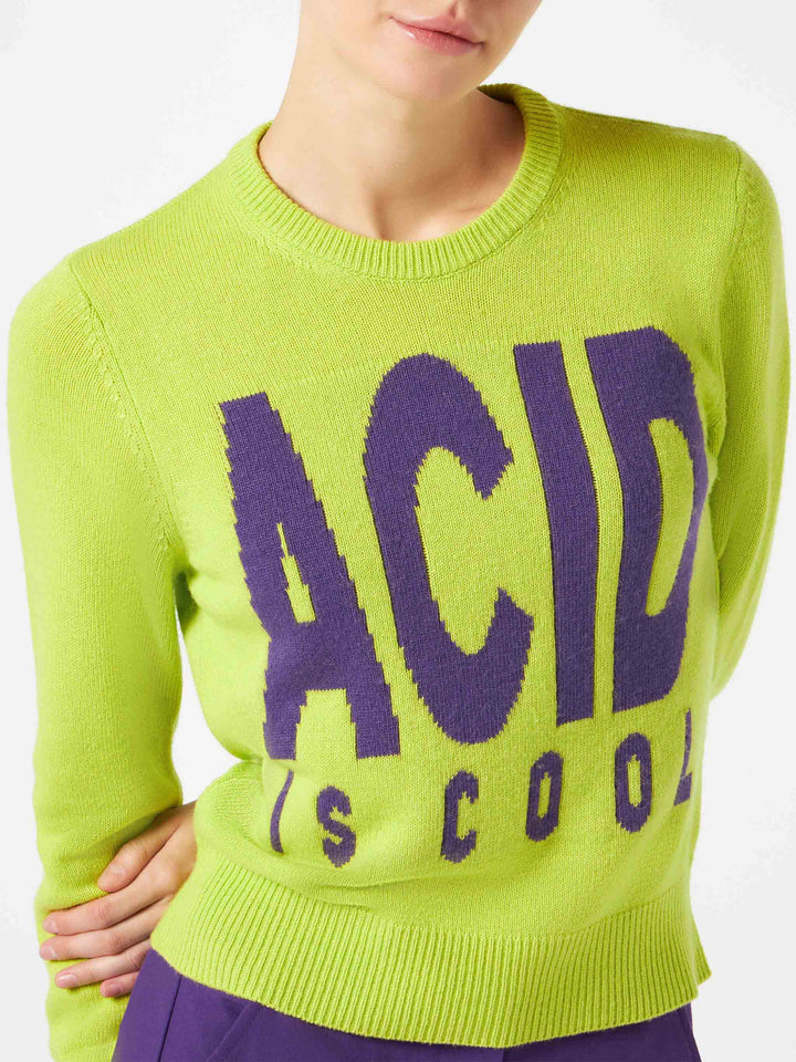 Woman acid green sweater "Acid is cool" - MC2 Saint Barth