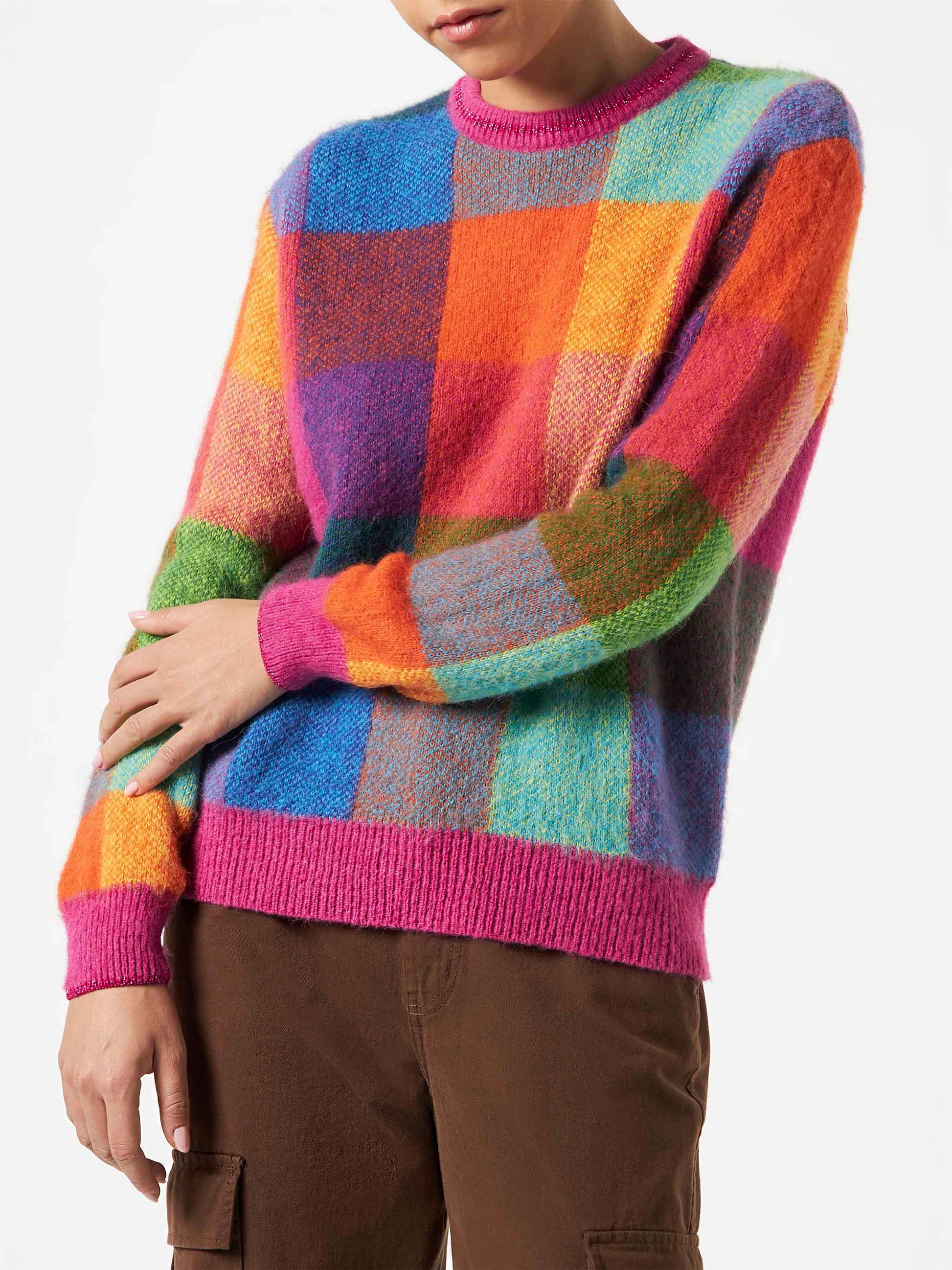 Woman brushed sweater with check pattern - MC2 Saint Barth