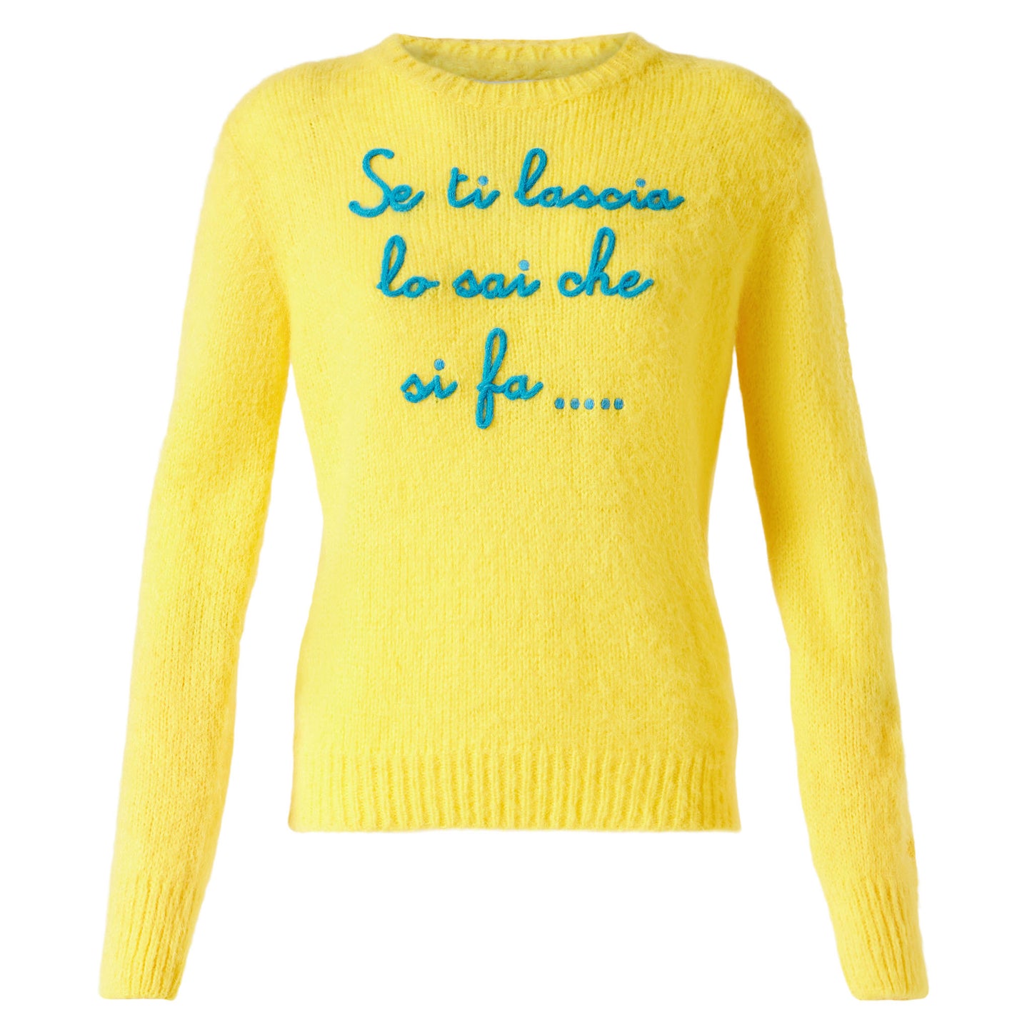 Maglione da donna garzato giallo con ricamo