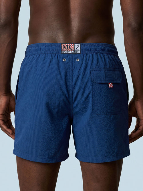 Men Solid Color Seersucker Swim Shorts