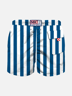 Boy swim shorts with navy blue stripes