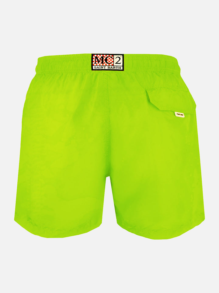 Man fluo yellow lightweight fabric swim shorts | PANTONE® SPECIAL EDITION