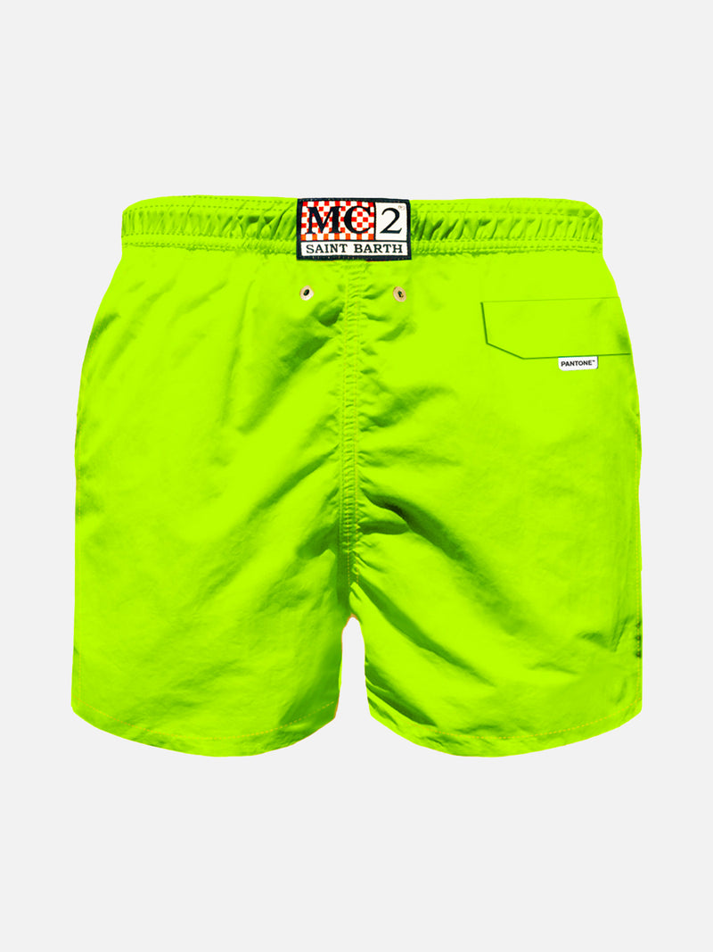 Boy fluo yellow lightweight fabric swim shorts  | PANTONE® SPECIAL EDITION