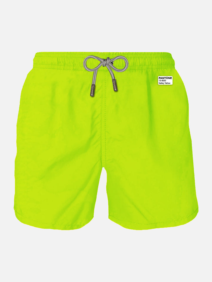 Man fluo yellow lightweight fabric swim shorts | PANTONE® SPECIAL EDITION