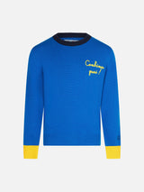 Boy blue crewneck sweater with embroidery