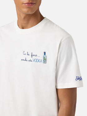 Arnott cotton T-shirt in white with Ce la farò anche sta Vodka embroidery