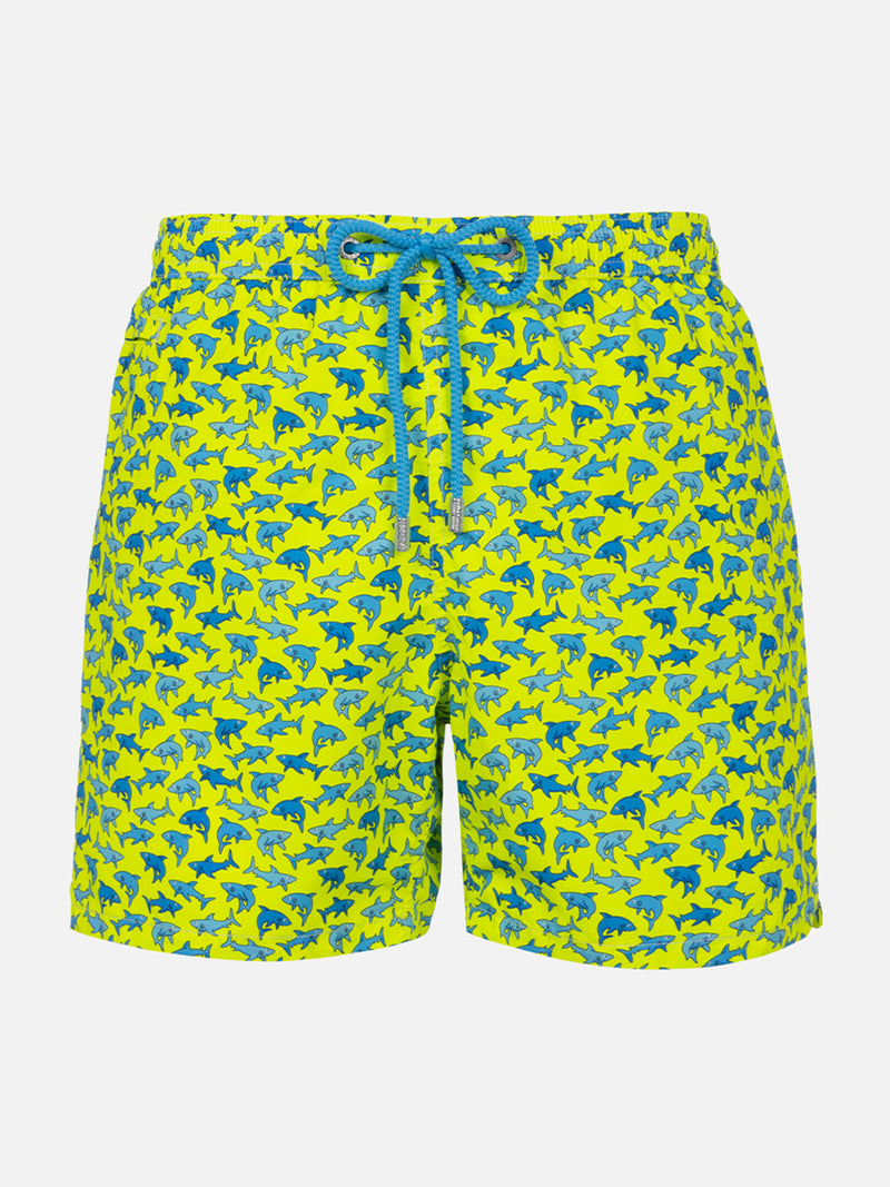 Man lightweight fabric swim-shorts Lighting Micro Fantasy with sharks print