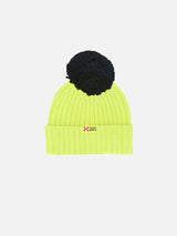 Kids Cashmere blended yellow fluo hat Off Piste embroidery