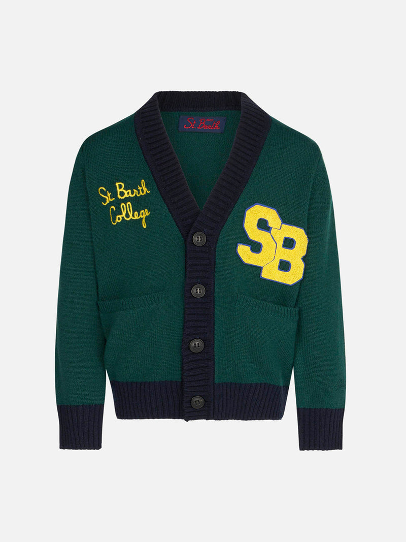 Knitted cardigan with patch and St. Barth College embroidery