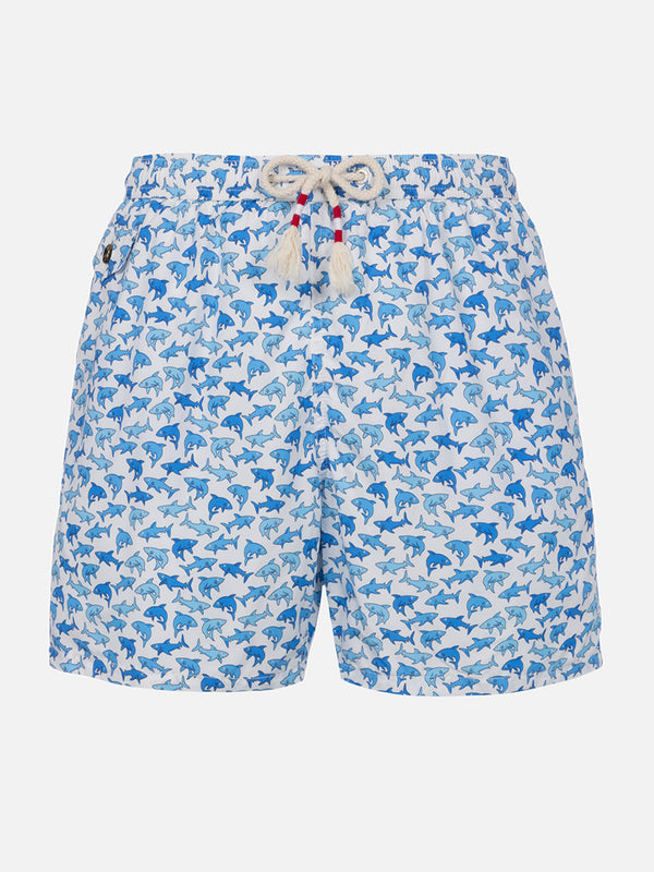 Man lightweight fabric swim-shorts Lighting 70 with sharks print