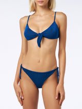 Blauer, plissierter Bralette-Bikini für Damen