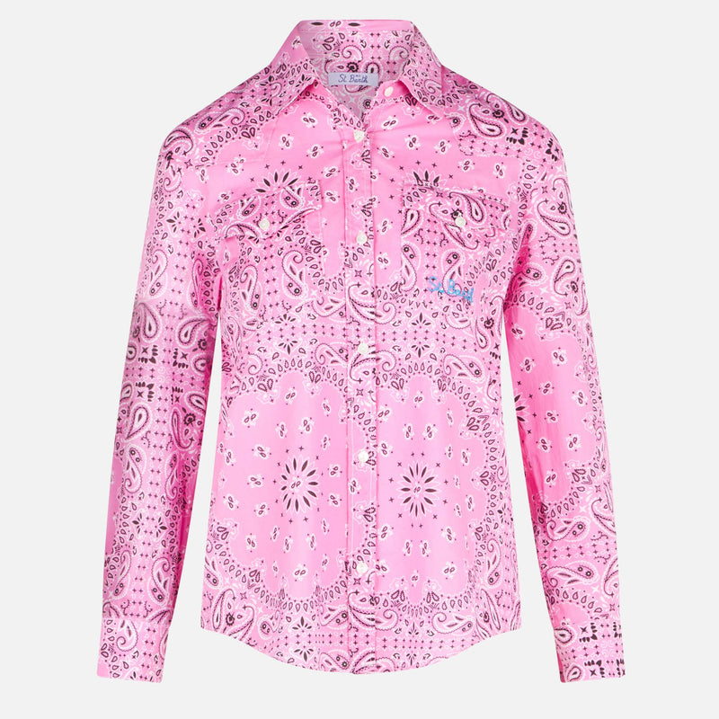 Camicia da donna con stampa bandana rosa