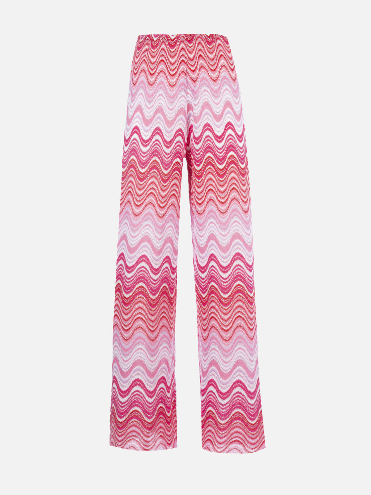 Pantalon rose femme à jambe large en maille raschel Amalia 