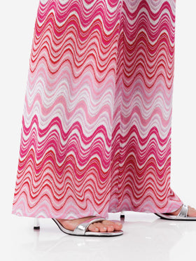 Pantalon rose femme à jambe large en maille raschel Amalia 