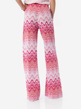Pantalon rose femme à jambe large en maille raschel Amalia 