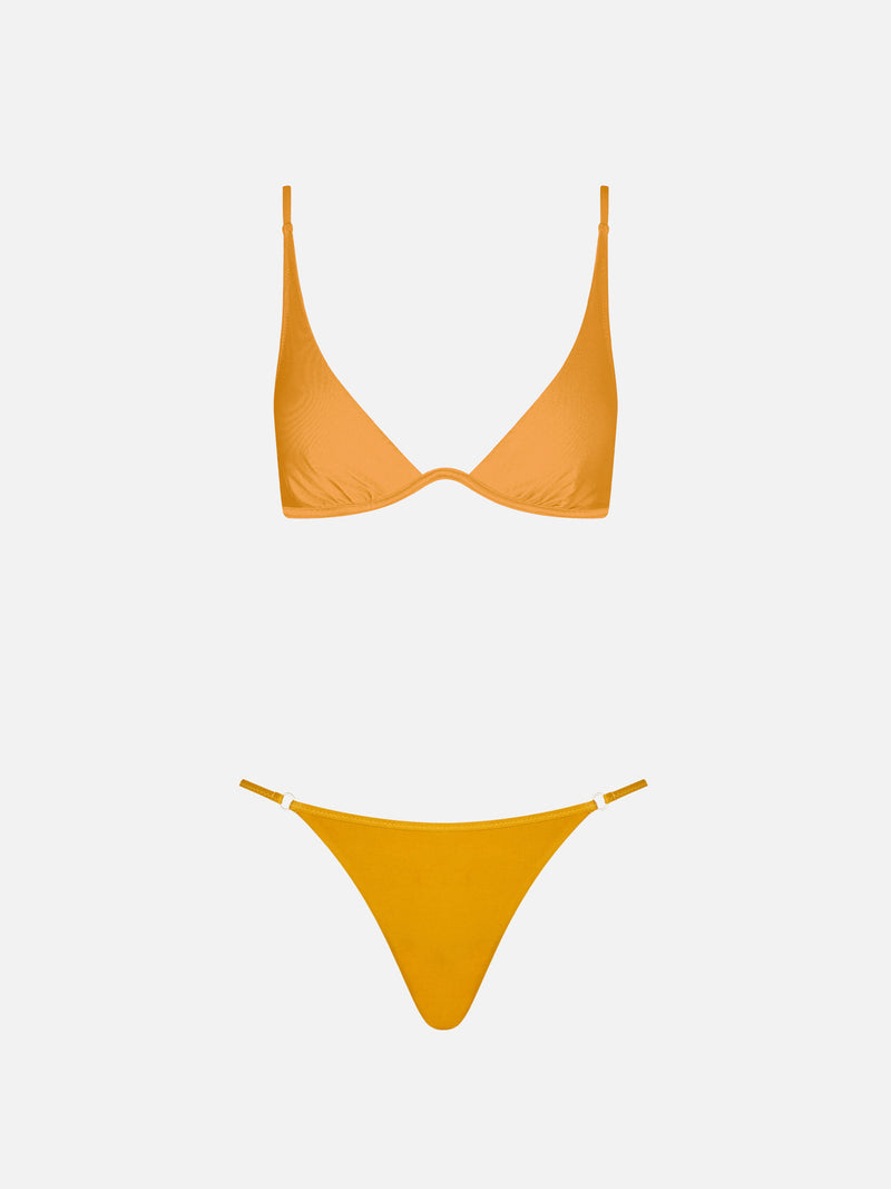 Woman ochre yellow underwired triangle bikini Winona Jodene