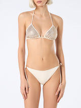 Bikini da donna a triangolo beige con strass