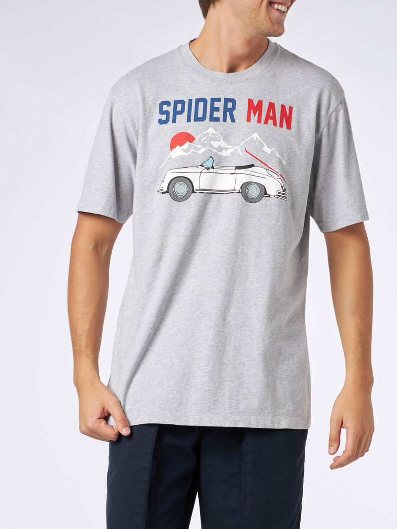 Herren-T-Shirt aus schwerer Baumwolle mit Spider-Man- und Karren-Aufdruck