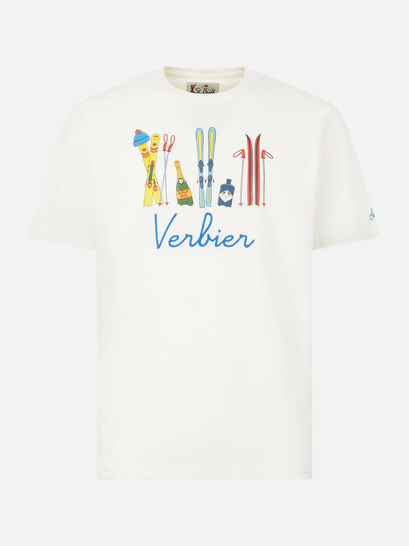 Herren-T-Shirt aus schwerer Baumwolle mit Verbier-Stickerei vorne