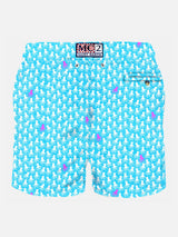 Man light fabric swim shorts with white and fuchsia octopus print