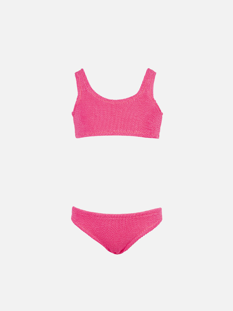 Klassischer Crinkle-Bikini für Mädchen in Neonrosa von Baker