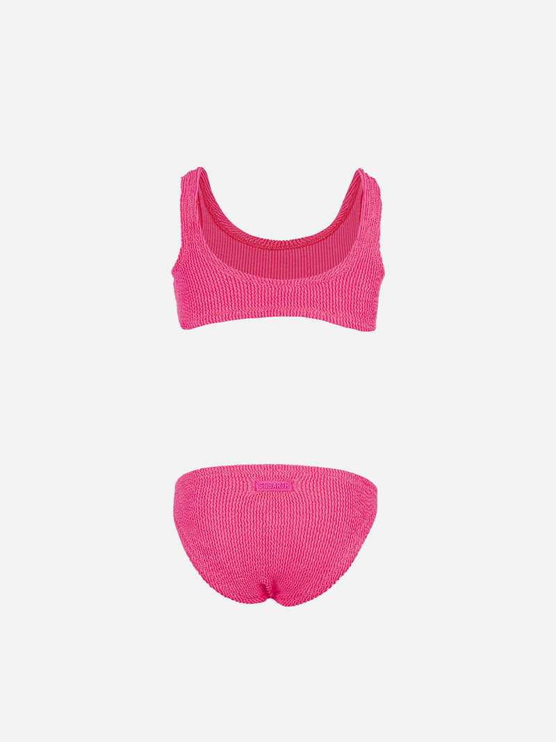 Klassischer Crinkle-Bikini für Mädchen in Neonrosa von Baker