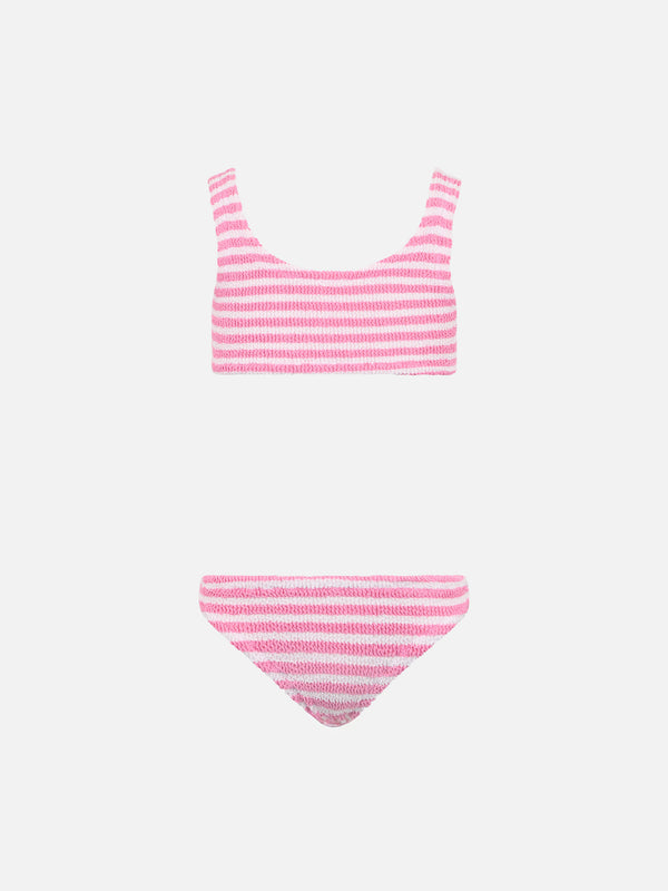 Pink striped crinkle classic bralette bikini Baker