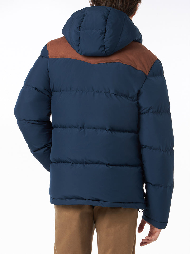 Man hooded down blue jacket