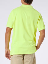 Herren-Poloshirt aus fluogelbem Piquet mit St. Barth-Logo und Vintage-Effekt