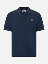 Polo da uomo in piquet blu con logo St. Barth ed effetto vintage