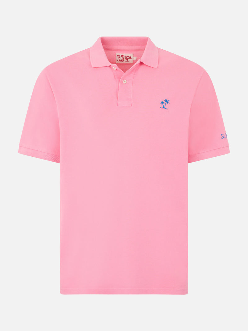 Herren-Poloshirt aus Piqué in Rosa mit St. Barth-Logo und Vintage-Effekt