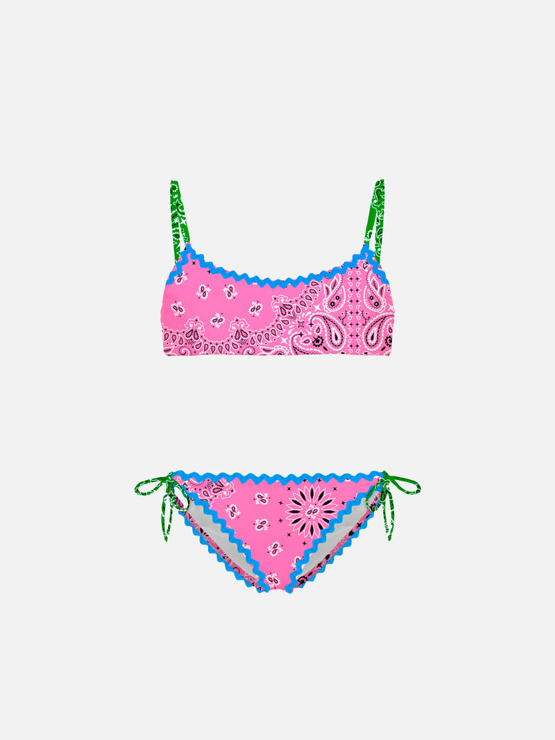 Bikini da bambina a bralette con stampa bandana