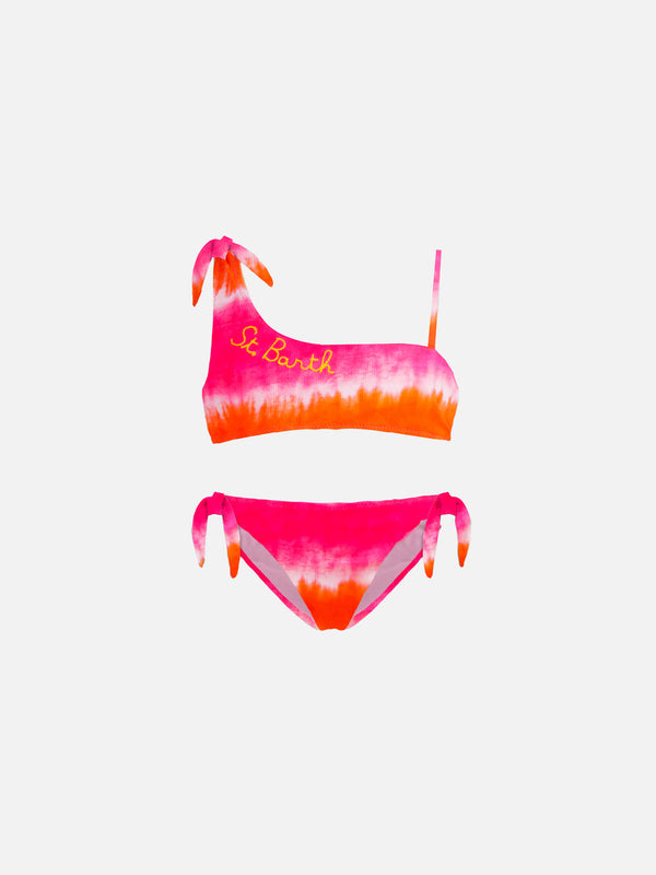 Mädchen-Bikini „Tye Die“ in Orange und Fuchsia