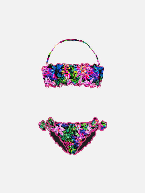 girl-bandeau-bikini-flower-print