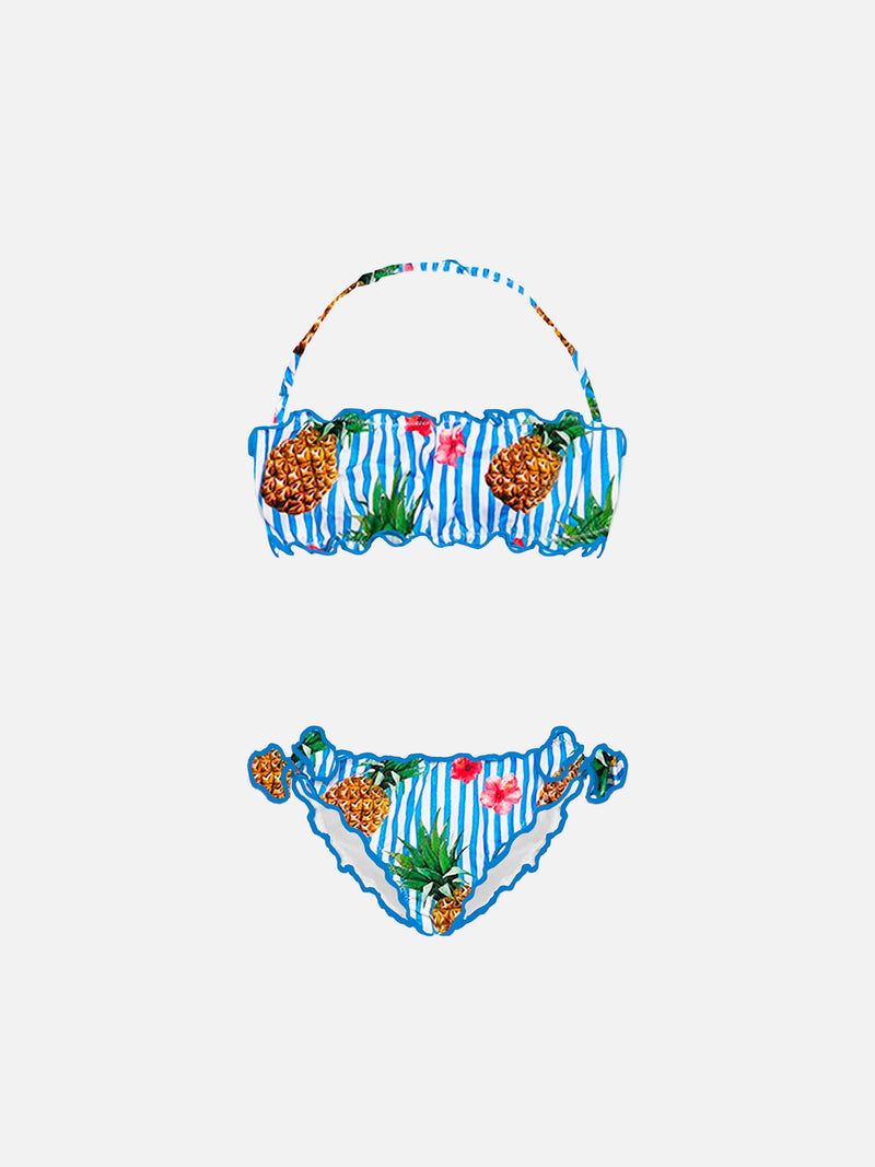 Bandeau-Bikini für Mädchen mit Ananas-Print