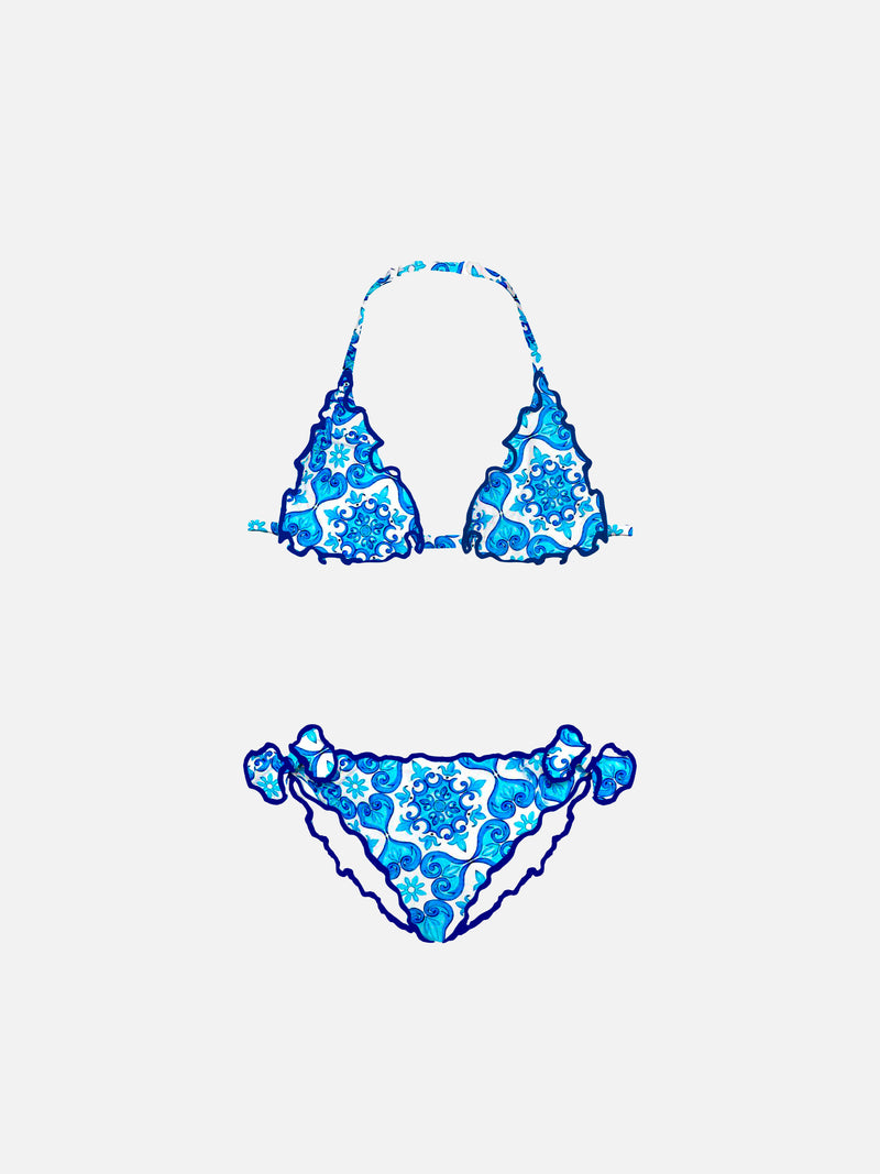 Mädchen-Triangel-Bikini mit Majolika-Print