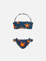 Bikini da bambina a fascia con stampa stelle marine